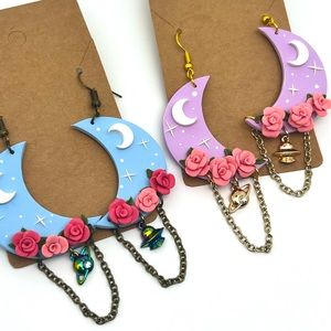 🌛Blue Moon/space dangly Polymer Earrings 🌜